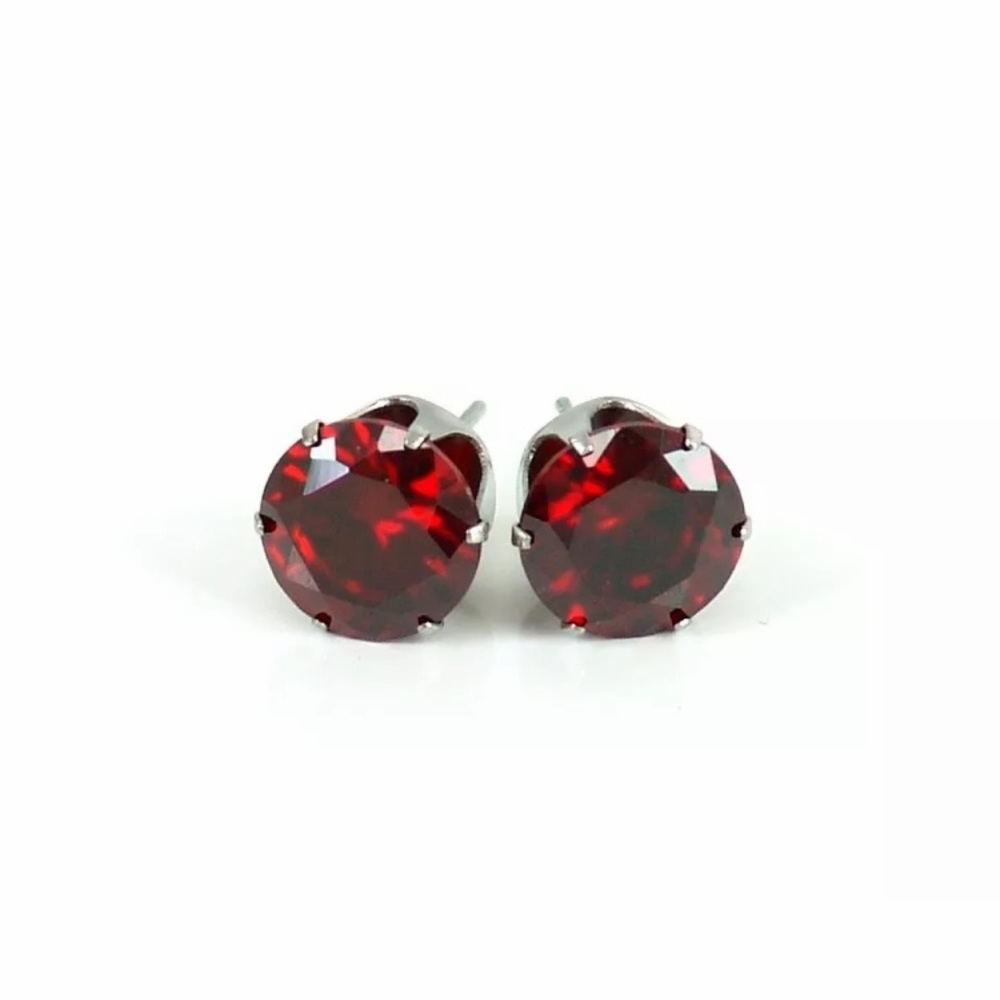 💖 Hypoallergenic Stainless Steel Garnet Earrings 8mm NEW